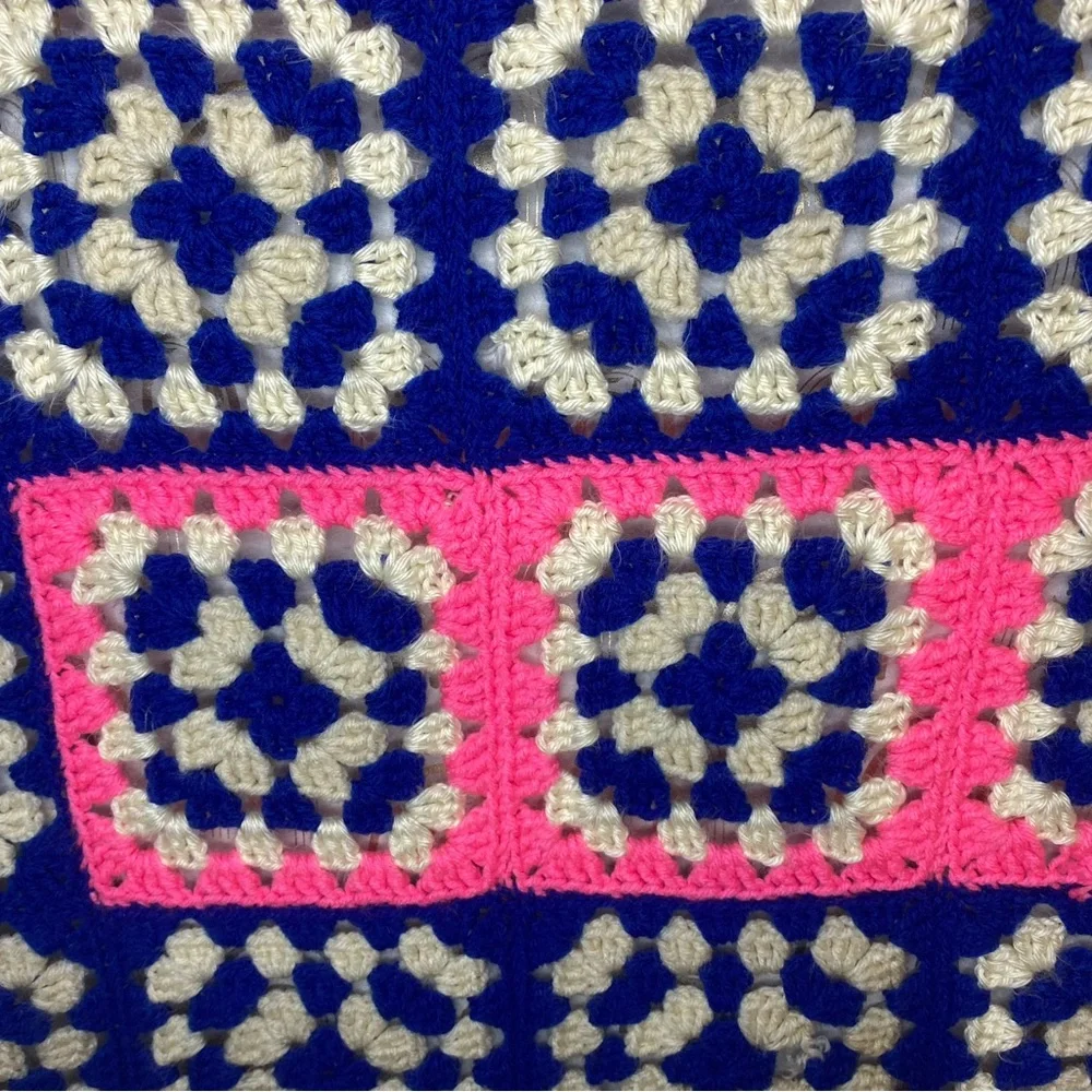 Handmade Pink and Blue Crochet Throw Blanket